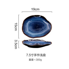 KINGLANG Japanese Style Ceramic Pottery Irregular Dish Plate Ceramic Dinnerware Wholesale Big Flat Plates