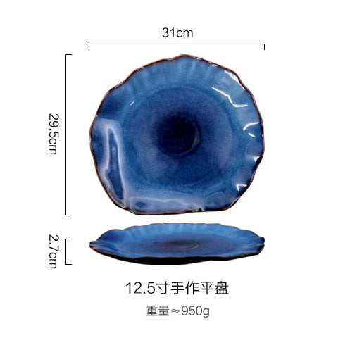 KINGLANG Japanese Style Ceramic Pottery Irregular Dish Plate Ceramic Dinnerware Wholesale Big Flat Plates