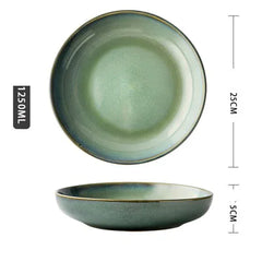 Japanese Ceramic Deep Plate, Round dish, Soup plate, Family Salad Fruit Plate Procelain Large plate