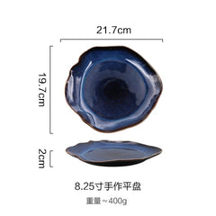 KINGLANG Japanese Style Ceramic Pottery Irregular Dish Plate Ceramic Dinnerware Wholesale Big Flat Plates
