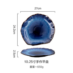 KINGLANG Japanese Style Ceramic Pottery Irregular Dish Plate Ceramic Dinnerware Wholesale Big Flat Plates