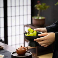 Household Refreshment Plate High Foot Fruit Plate Zen Small Plate Japanese Dessert Dried Fruit Bowl Ceramic Tray Serving Plate