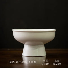 Household Refreshment Plate High Foot Fruit Plate Zen Small Plate Japanese Dessert Dried Fruit Bowl Ceramic Tray Serving Plate