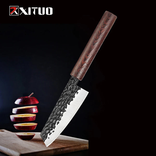 XITUO Handmade Knife Mini Kitchen Tool Knife Japanese Fruit Peeling And Cutting Multifunctional Tool Gift Round Wooden Handle