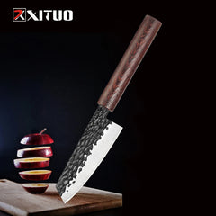 XITUO Handmade Knife Mini Kitchen Tool Knife Japanese Fruit Peeling And Cutting Multifunctional Tool Gift Round Wooden Handle