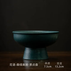 Household Refreshment Plate High Foot Fruit Plate Zen Small Plate Japanese Dessert Dried Fruit Bowl Ceramic Tray Serving Plate