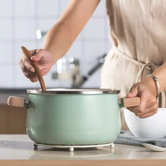 16cm Porcelain Enameled Milk Pot 1.7L Cooking Non-stick MIni Soup Pot with Cover Induction Cooker Gas Stove Applicable Cookware