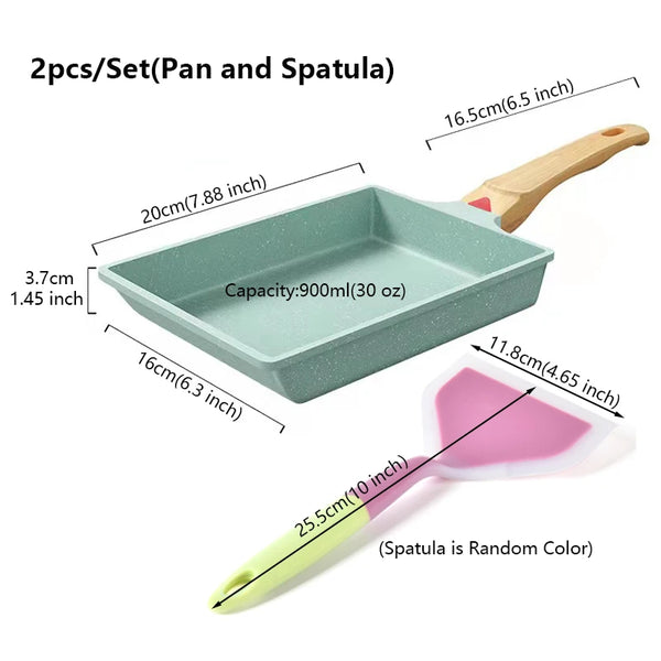 2pcs/Set Japanese Omelette Pan and Silicone Shovel Rectangle Non Stick Frying Pan Tamagoyaki Pie Egg Griddles Grill Skillets