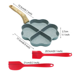 3PCS Love Heart Design Egg Frying Pan with Brush Spatula Non Stick Medical Stone Skillet for Pancake Pie Waffle Omelette Pot