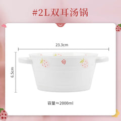Strawberry Bowl Plate Spoon Double Ear Soup Pot Single Handle Baking Tray Underglaze Colored Household Ceramic Kitchen Tableware