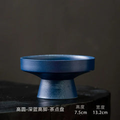 Household Refreshment Plate High Foot Fruit Plate Zen Small Plate Japanese Dessert Dried Fruit Bowl Ceramic Tray Serving Plate