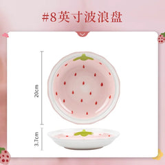 Strawberry Bowl Plate Spoon Double Ear Soup Pot Single Handle Baking Tray Underglaze Colored Household Ceramic Kitchen Tableware