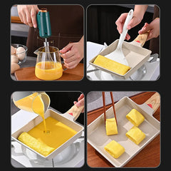 2pcs/Set Japanese Omelette Pan and Silicone Shovel Rectangle Non Stick Frying Pan Tamagoyaki Pie Egg Griddles Grill Skillets