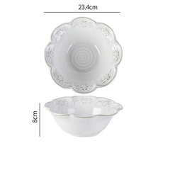 Ceramic Embossed Tableware Household Flower Shape Flavor Dish Rice Bowl Dinner Plate Fish Disc Breakfast Milk Oatmeal Cups