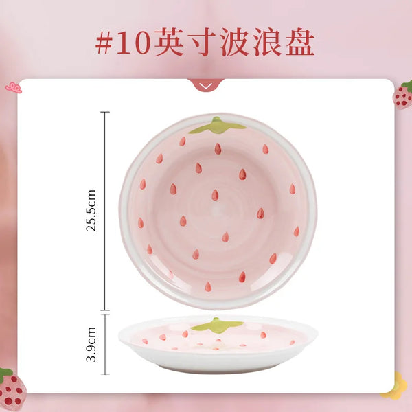 Strawberry Bowl Plate Spoon Double Ear Soup Pot Single Handle Baking Tray Underglaze Colored Household Ceramic Kitchen Tableware