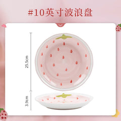 Strawberry Bowl Plate Spoon Double Ear Soup Pot Single Handle Baking Tray Underglaze Colored Household Ceramic Kitchen Tableware