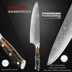 Damascus VG-10 Japanese Steel Chef Knife 8 Inch Professional Chef's Knife Full Tang Handle Ultra Sharp Kitchen Cooking Knife