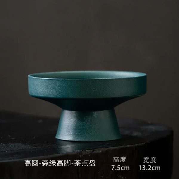 Household Refreshment Plate High Foot Fruit Plate Zen Small Plate Japanese Dessert Dried Fruit Bowl Ceramic Tray Serving Plate