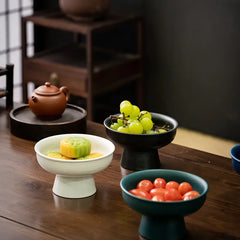 Household Refreshment Plate High Foot Fruit Plate Zen Small Plate Japanese Dessert Dried Fruit Bowl Ceramic Tray Serving Plate