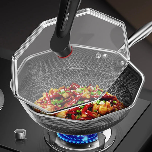 316 Stainless Steel Wok Thick Honeycomb Frying Pan Non Stick Non Rusting Gas / Induction Cooker Kitchen Cookware Wok Utensils