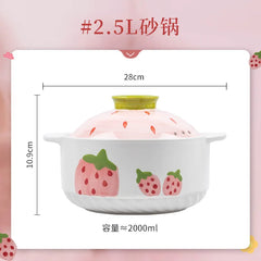 Strawberry Bowl Plate Spoon Double Ear Soup Pot Single Handle Baking Tray Underglaze Colored Household Ceramic Kitchen Tableware