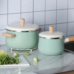 16cm Porcelain Enameled Milk Pot 1.7L Cooking Non-stick MIni Soup Pot with Cover Induction Cooker Gas Stove Applicable Cookware