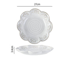 Ceramic Embossed Tableware Household Flower Shape Flavor Dish Rice Bowl Dinner Plate Fish Disc Breakfast Milk Oatmeal Cups