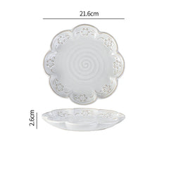 Ceramic Embossed Tableware Household Flower Shape Flavor Dish Rice Bowl Dinner Plate Fish Disc Breakfast Milk Oatmeal Cups