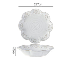 Ceramic Embossed Tableware Household Flower Shape Flavor Dish Rice Bowl Dinner Plate Fish Disc Breakfast Milk Oatmeal Cups