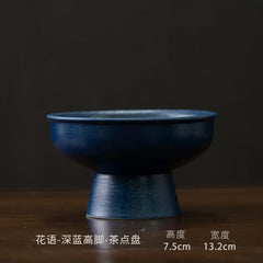 Household Refreshment Plate High Foot Fruit Plate Zen Small Plate Japanese Dessert Dried Fruit Bowl Ceramic Tray Serving Plate