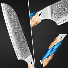 Damascus Steel Chef Santoku Knife 7 Inch Japan VG-10 67 Layer Kitchen Slicing Knife, Asian Sharp Chef's Knife for Meat Vegetable