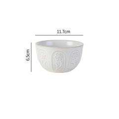 Ceramic Embossed Tableware Household Flower Shape Flavor Dish Rice Bowl Dinner Plate Fish Disc Breakfast Milk Oatmeal Cups