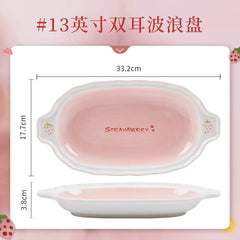 Strawberry Bowl Plate Spoon Double Ear Soup Pot Single Handle Baking Tray Underglaze Colored Household Ceramic Kitchen Tableware