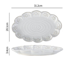 Ceramic Embossed Tableware Household Flower Shape Flavor Dish Rice Bowl Dinner Plate Fish Disc Breakfast Milk Oatmeal Cups