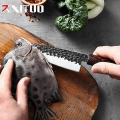 XITUO Handmade Knife Mini Kitchen Tool Knife Japanese Fruit Peeling And Cutting Multifunctional Tool Gift Round Wooden Handle