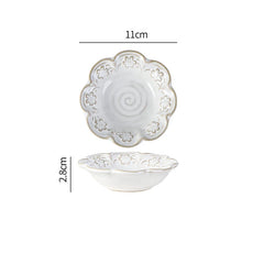 Ceramic Embossed Tableware Household Flower Shape Flavor Dish Rice Bowl Dinner Plate Fish Disc Breakfast Milk Oatmeal Cups