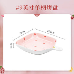 Strawberry Bowl Plate Spoon Double Ear Soup Pot Single Handle Baking Tray Underglaze Colored Household Ceramic Kitchen Tableware