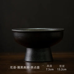 Household Refreshment Plate High Foot Fruit Plate Zen Small Plate Japanese Dessert Dried Fruit Bowl Ceramic Tray Serving Plate