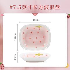 Strawberry Bowl Plate Spoon Double Ear Soup Pot Single Handle Baking Tray Underglaze Colored Household Ceramic Kitchen Tableware