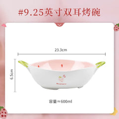 Strawberry Bowl Plate Spoon Double Ear Soup Pot Single Handle Baking Tray Underglaze Colored Household Ceramic Kitchen Tableware