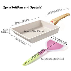 2pcs/Set Japanese Omelette Pan and Silicone Shovel Rectangle Non Stick Frying Pan Tamagoyaki Pie Egg Griddles Grill Skillets