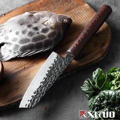 XITUO Handmade Knife Mini Kitchen Tool Knife Japanese Fruit Peeling And Cutting Multifunctional Tool Gift Round Wooden Handle