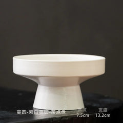 Household Refreshment Plate High Foot Fruit Plate Zen Small Plate Japanese Dessert Dried Fruit Bowl Ceramic Tray Serving Plate
