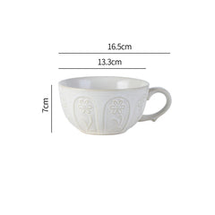 Ceramic Embossed Tableware Household Flower Shape Flavor Dish Rice Bowl Dinner Plate Fish Disc Breakfast Milk Oatmeal Cups