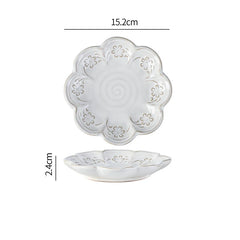 Ceramic Embossed Tableware Household Flower Shape Flavor Dish Rice Bowl Dinner Plate Fish Disc Breakfast Milk Oatmeal Cups