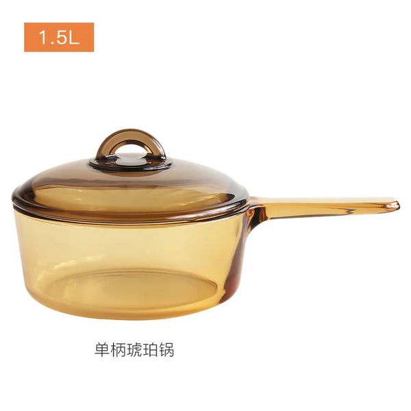 Transparent glass pot with two ears crystal amber stew pot soup pot and pans with open fire hot pot kitchen cookware cooking pot
